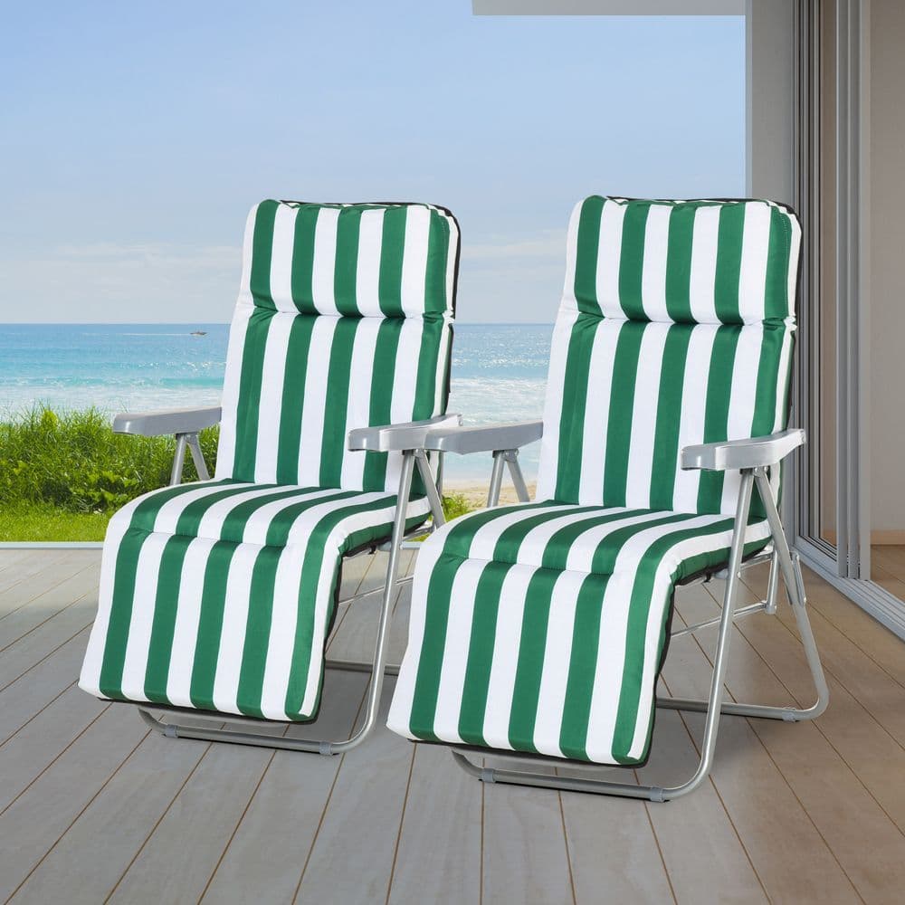 image-2 Outdoor Sun Recliners Loungers Folding Multi Position Relaxers Chair & Cushion