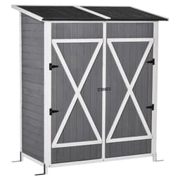 image-Garden Wood Storage Shed Storage Table, Asphalt Roof Storage Tool Organizer