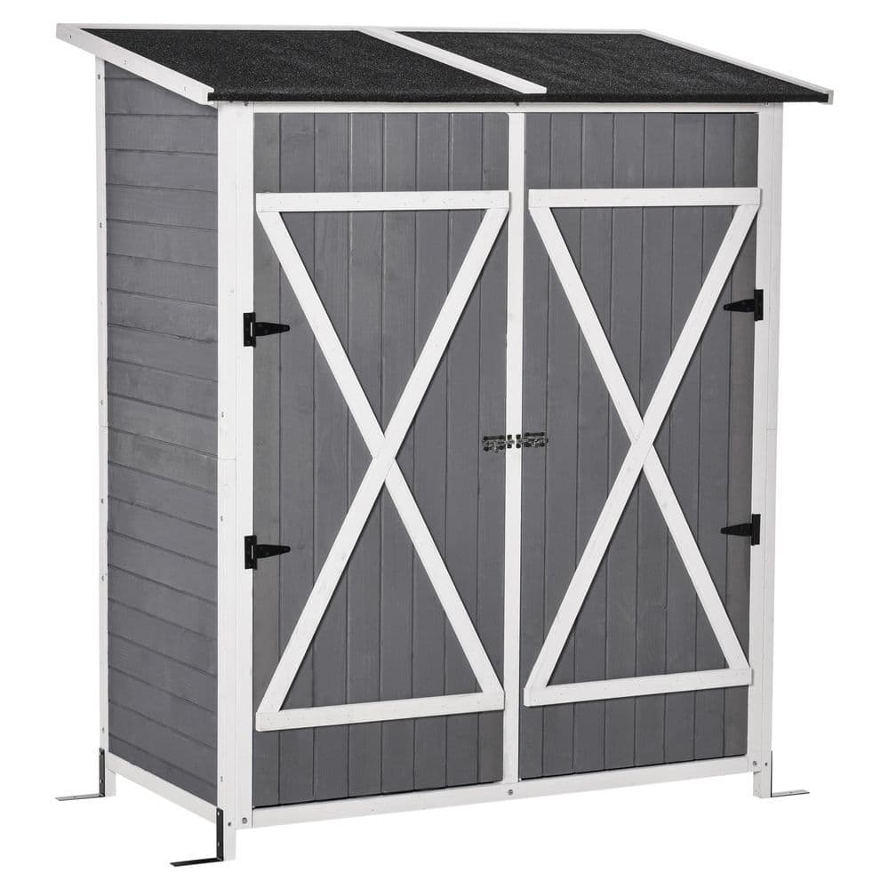 image-Garden Wood Storage Shed Storage Table, Asphalt Roof Storage Tool Organizer