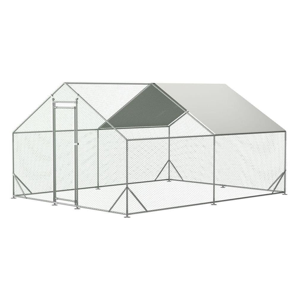 image-10 x 13ft Outdoor Large Metal Chicken Run Coop with 1 piece of Waterproof Cover, Garden Backyard Walk-in Hen Cage Poultry Pet Hutch for Farm Use