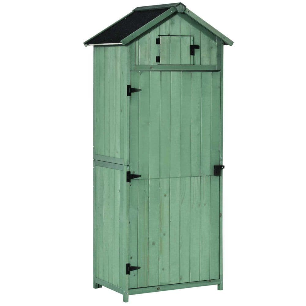 image-Garden Shed Vertical Utility 3 Shelves Wood Tool Storage Unit Cabinet