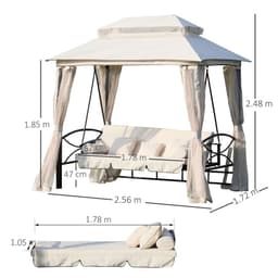 image-Outdoor 2-in-1 Convertible Swing Chair Bed 3 Seater Porch w/Nettings