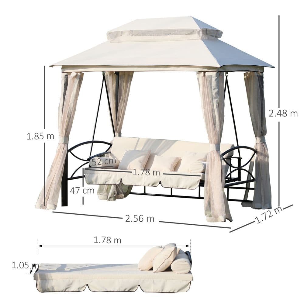 image-Outdoor 2-in-1 Convertible Swing Chair Bed 3 Seater Porch w/Nettings