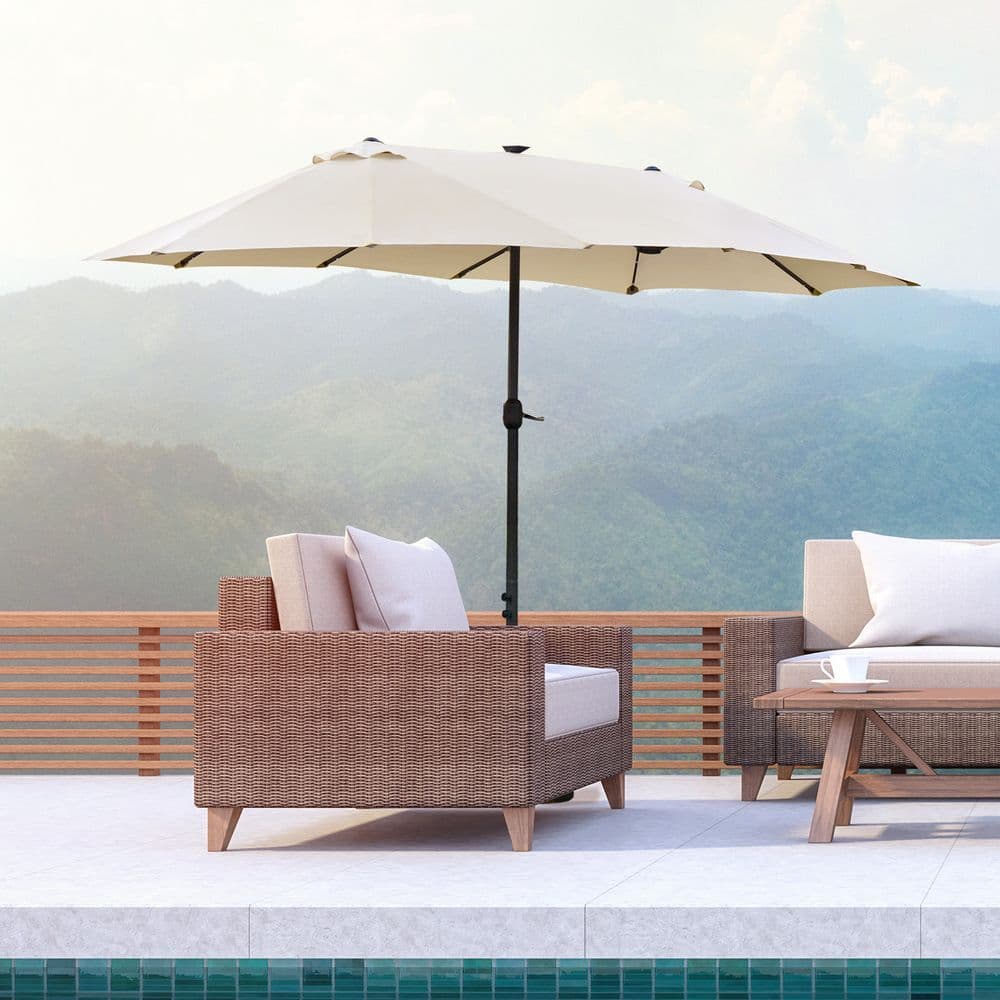 image-Garden Parasol 4.4m Double-Sided Sun Umbrella Patio Sun Shade LED Solar Light