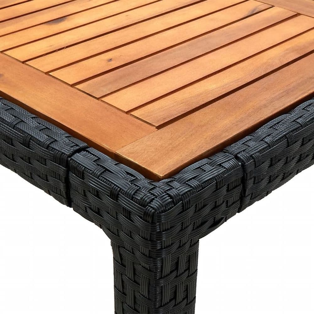 image-Garden Table 90x90x75 cm Poly Rattan and Acacia Wood Black
