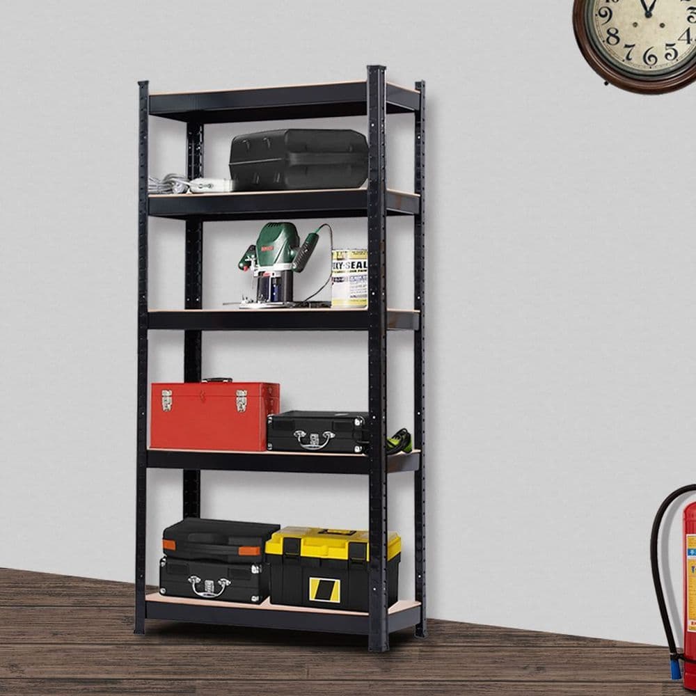 image-5 Tier Heavy Duty Metal Shelving Rack Unit Garage Storage Shelf Black UK