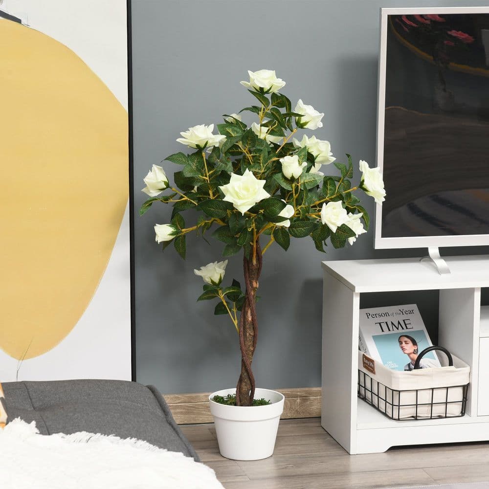 image-Artificial Camellia Tree Fake 21 Flowers & Nursery Pot Decor, 90cm