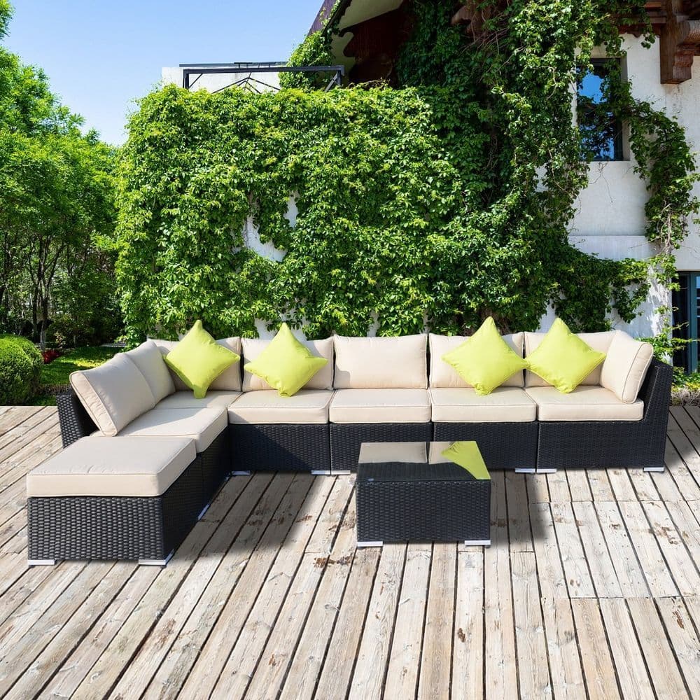 image-8 Pcs Rattan Sofa Set W/Cushions