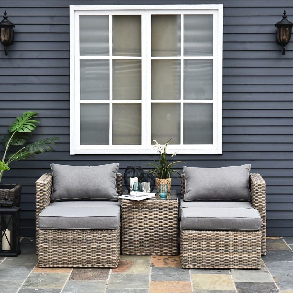 image-5 Pcs PE Rattan Armchair Outdoor Garden Seating Comfort Balcony Home