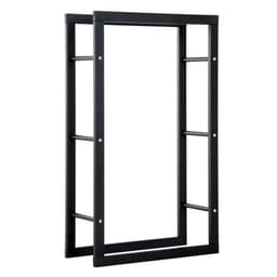 image-Tall Metal Firewood Log Holder Rack Double Tier Fireplace Log Storage Cradle