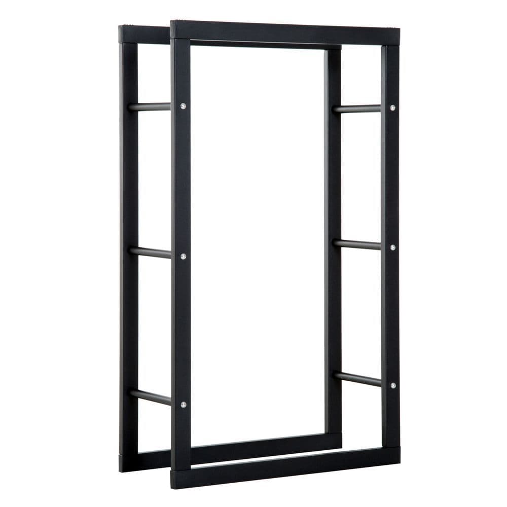 image-Tall Metal Firewood Log Holder Rack Double Tier Fireplace Log Storage Cradle