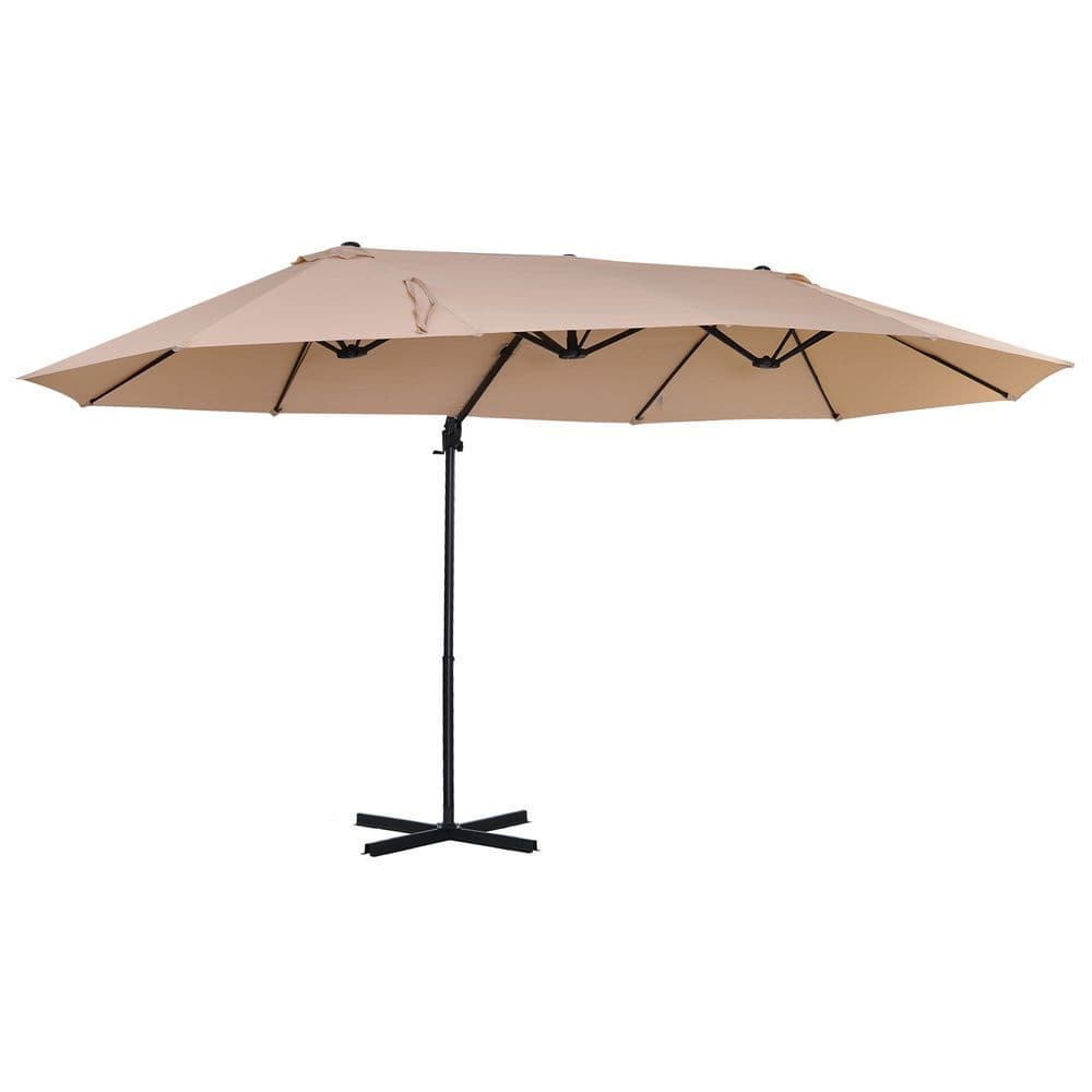 image-Double Canopy Offset Parasol Garden Shade w/ Steel Pole 12 Support Ribs