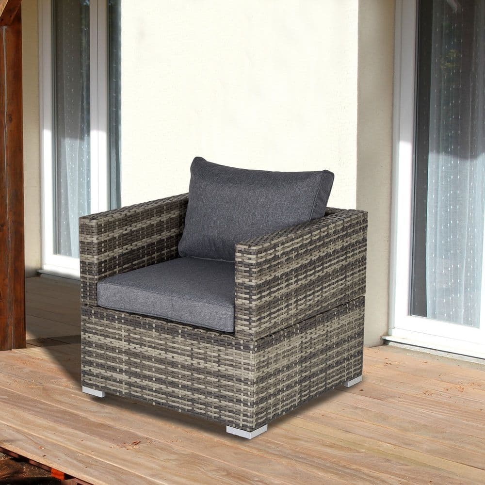 image-Outdoor Patio Furniture Single Rattan Sofa Chair Padded Cushion