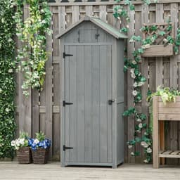 image-Garden Shed Vertical Utility 3 Shelves Wood Tool Storage Unit Cabinet