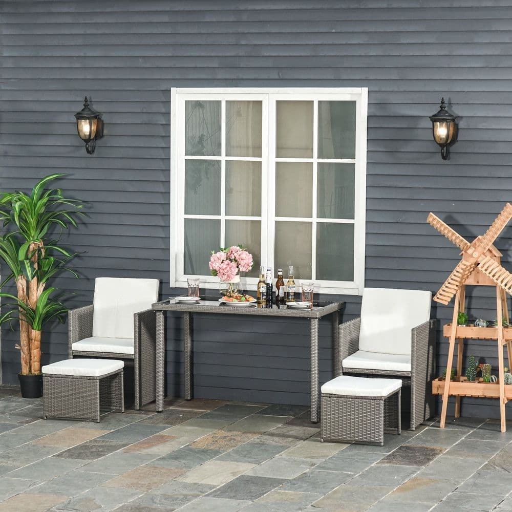 image-5 PCs Rattan Garden Furniture Wicker Weave Sofa Set Dining Table Chair Footrest