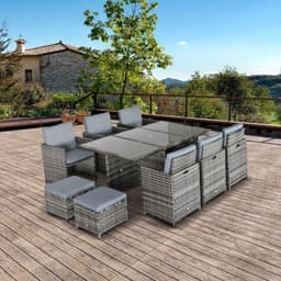 image-11pc Rattan Garden Dining Set 10 Cube Sofa 6 Chairs 4 Footrests & 1 Table