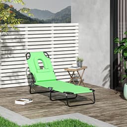 image-Sun Lounger Foldable Reclining Chair Pillow & Reading Hole Garden Beach Outdoor