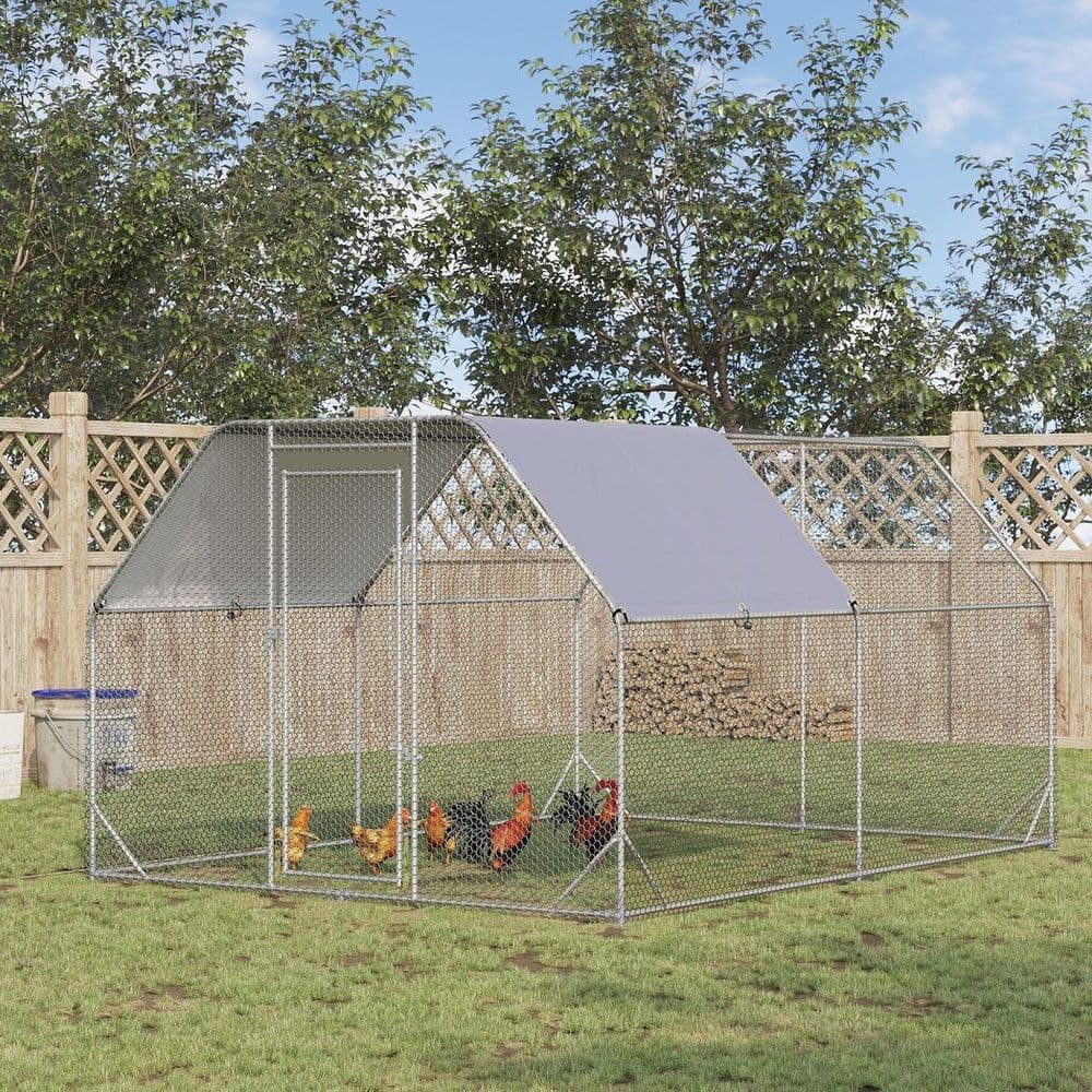 image-Chicken Run W/ Roof, Walk In Chicken Coop for 10-12 Chickens, Hen House
