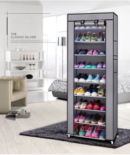 image-Fashionable Room-saving 9 Lattices Non-woven Fabric Shoe Rack Gray