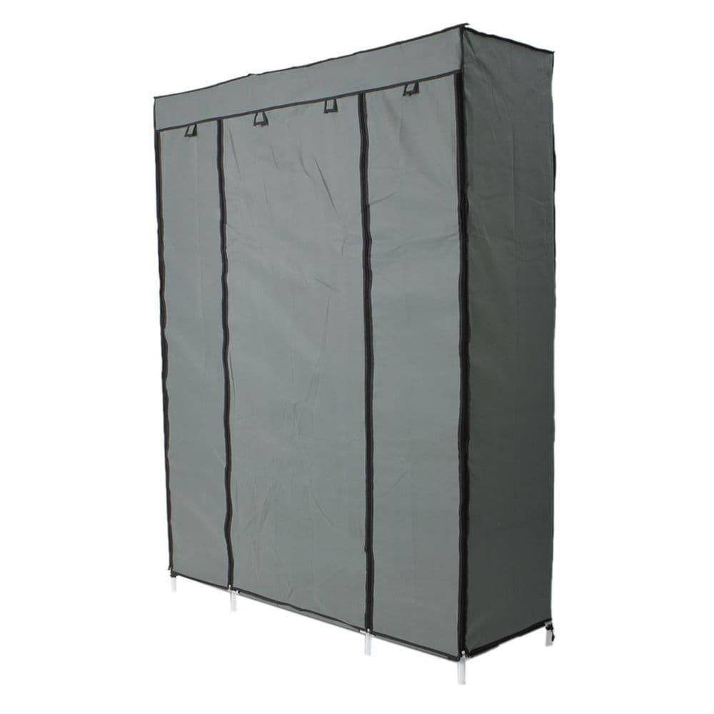 image-5-Layer 12-Compartment Non-woven Fabric Wardrobe Portable Closet Gray (133x46x170cm)