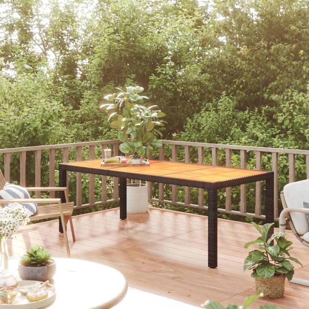 image-Garden Table 90x90x75 cm Poly Rattan and Acacia Wood Black
