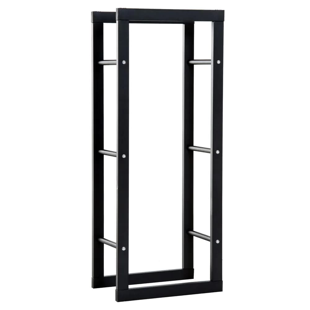 image-Tall Metal Firewood Log Holder Rack Double Tier Fireplace Log Storage Cradle