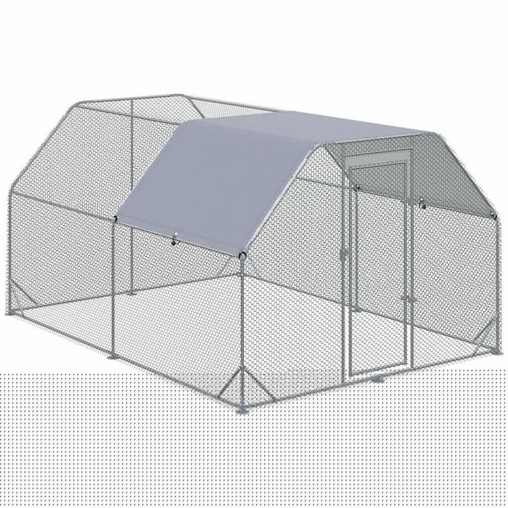 image-Chicken Run W/ Roof, Walk In Chicken Coop for 10-12 Chickens, Hen House