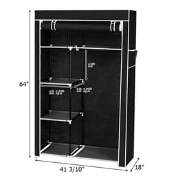 image-64" Portable Closet Storage Organizer Wardrobe Clothes Rack with Shelves Black