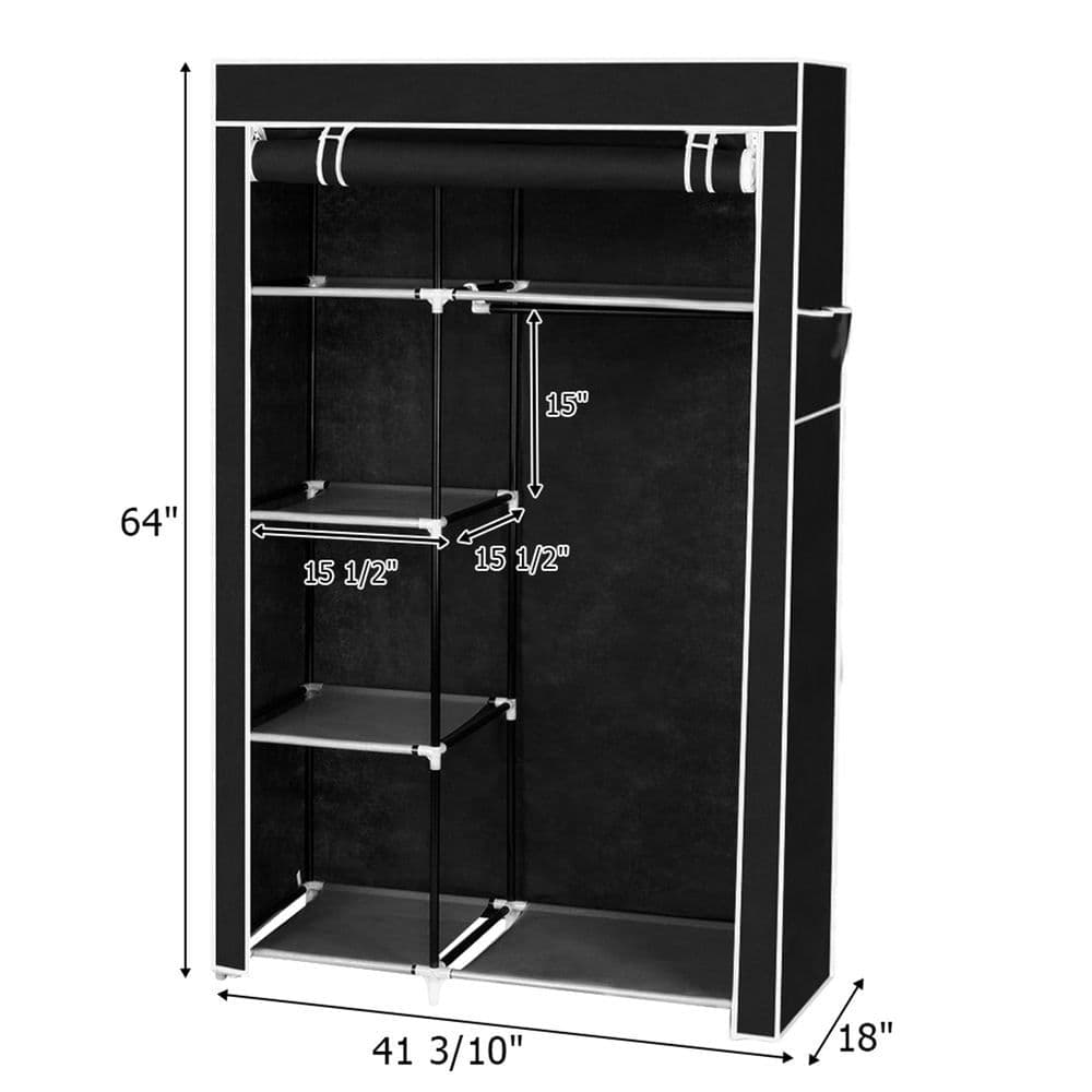 image-64" Portable Closet Storage Organizer Wardrobe Clothes Rack with Shelves Black
