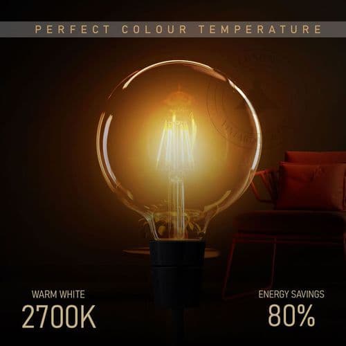 image-G125 E27 8W Edison Style LED filament Globe shape Retro Vintage Amber light bulb