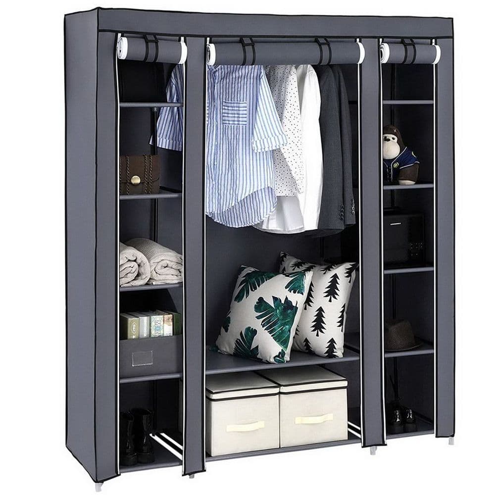 image-69" Portable Clothes Closet Wardrobe Storage Organizer with Non-Woven Fabric Quick and Easy to Assemble Extra Strong and Durable Gray