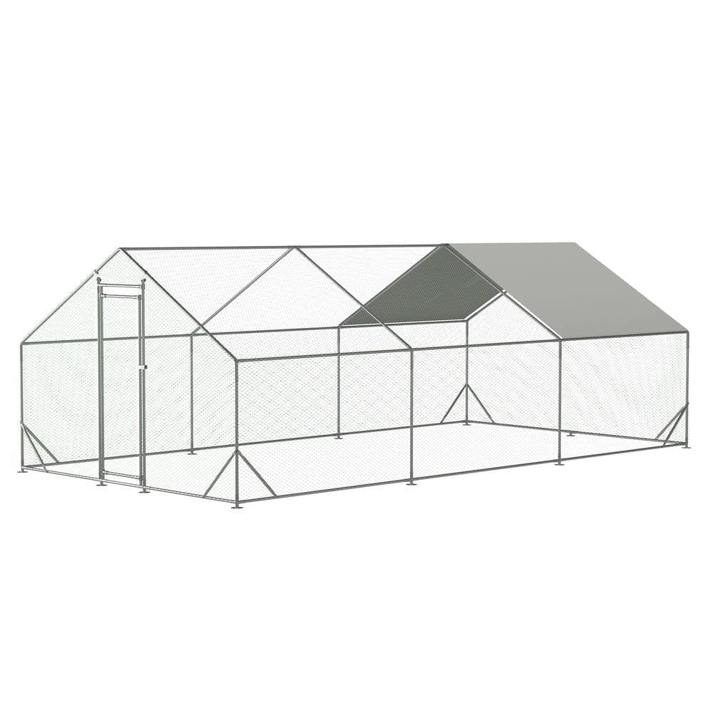 image-10 x 13ft Outdoor Large Metal Chicken Run Coop with 1 piece of Waterproof Cover, Garden Backyard Walk-in Hen Cage Poultry Pet Hutch for Farm Use