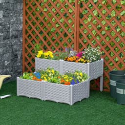 image-PP Set Of 4 Raised Outdoor Garden Planter Box Brown & Grey