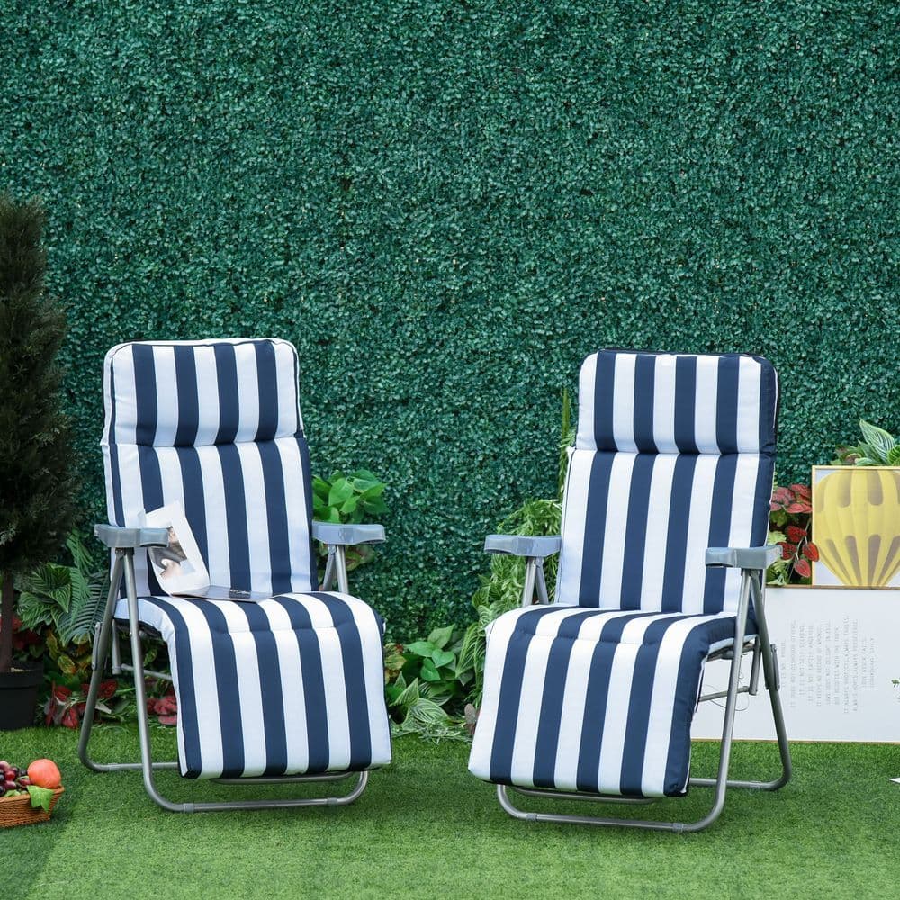 image-2 Outdoor Sun Recliners Loungers Folding Multi Position Relaxers Chair & Cushion
