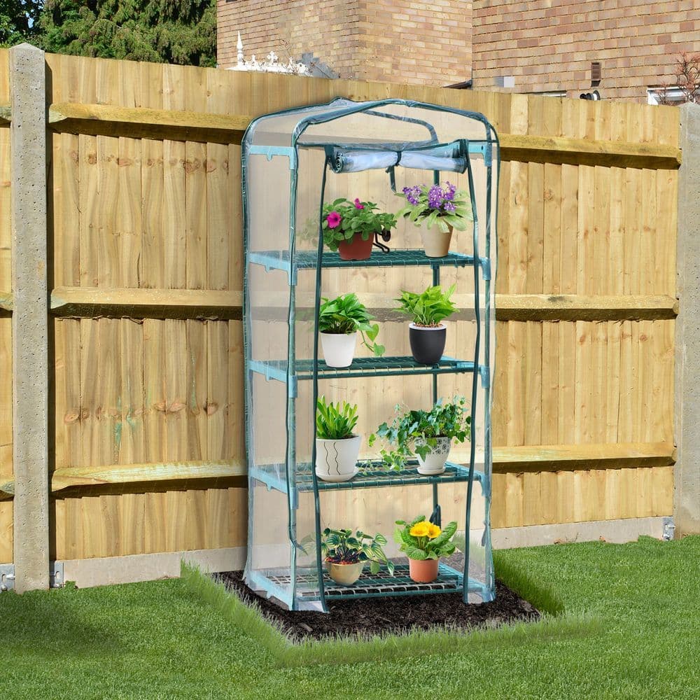 image-4 Tiers Mini Portable Greenhouse Plant Grow Shed Metal Frame