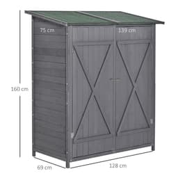 image-Garden Wood Storage Shed Storage Table, Asphalt Roof Storage Tool Organizer