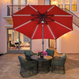 image-2.7m Garden Parasol Sun Umbrella Patio Summer Shelter w/ LED Solar Light