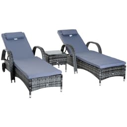 image-Garden Rattan Furniture 3 PC Sun Lounger Recliner Set & Side Table Patio Wicker