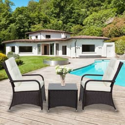 image-Rattan Garden Furniture 3 PCs Sofa Chair Table Bistro Set Wicker Weave