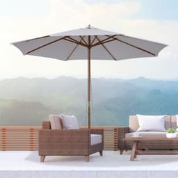 image-10'x8.2'H Bamboo Wooden Round Market Patio Sun Umbrella Parasol Sunshade Canopy