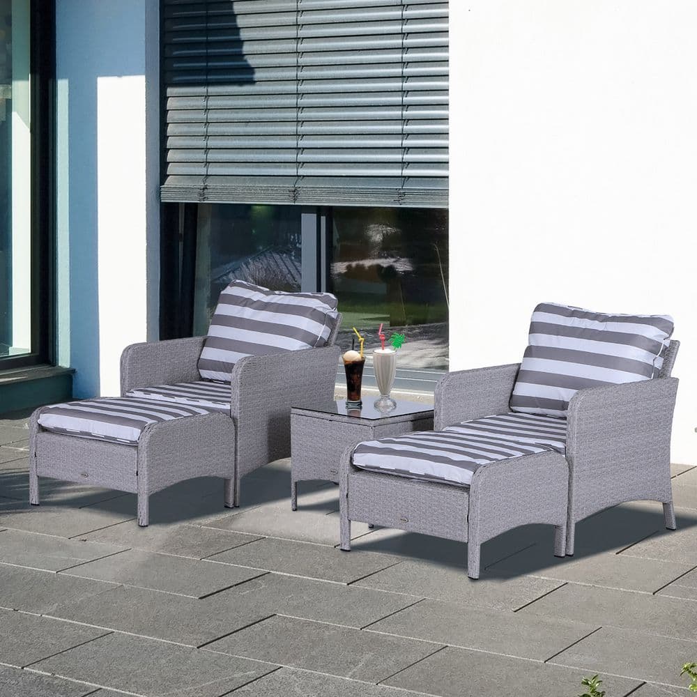image-5-Piece PE Rattan Outdoor Garden Furniture Set