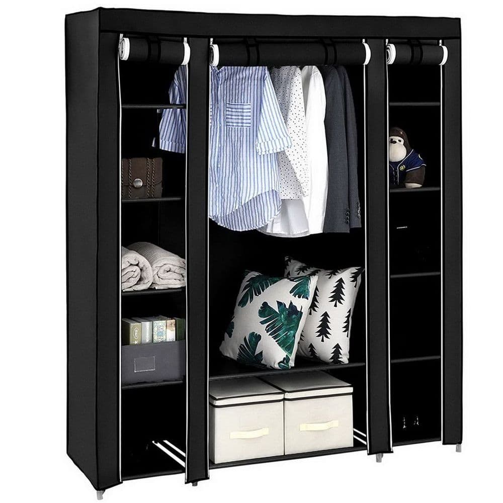 image-69" Portable Clothes Closet Wardrobe Storage Organizer with Non-Woven Fabric Quick and Easy to Assemble Extra Strong and Durable Black