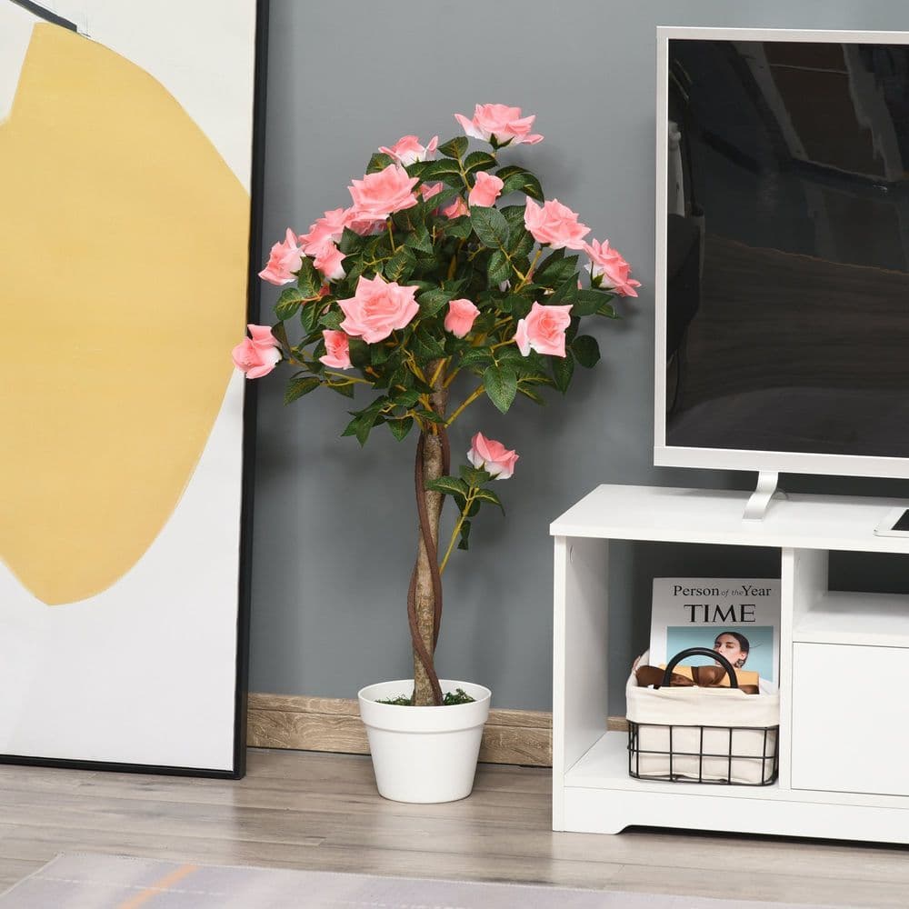 image-Artificial Camellia Tree Fake 21 Flowers & Nursery Pot Decor, 90cm