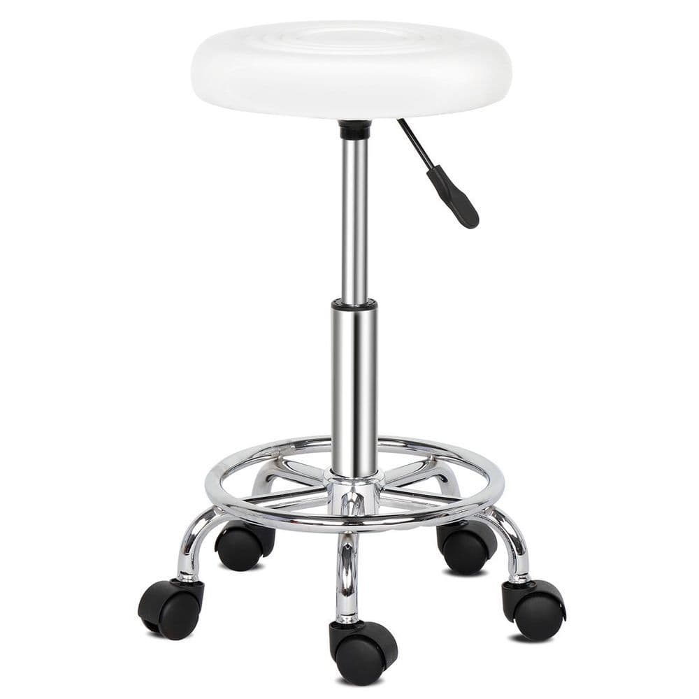 image-Round Stool with Lines Rotation Bar Stool White
