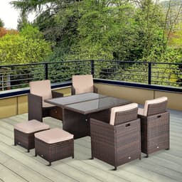 image-9PC Rattan Garden Furniture Set 8 Wicker Dining Chairs Footrest Table