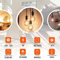 image-G125 E27 8W Edison Style LED filament Globe shape Retro Vintage Amber light bulb
