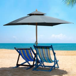 image-3x3m Wood Square Patio Umbrella Garden Market Parasol Sunshade Canopy