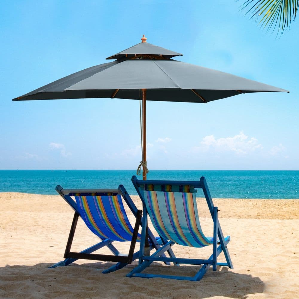 image-3x3m Wood Square Patio Umbrella Garden Market Parasol Sunshade Canopy