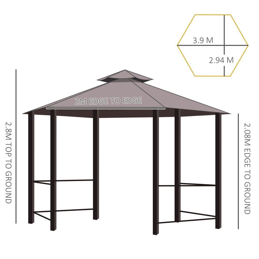 image-Hexagon Gazebo Patio Party Tent Outdoor Garden Shelter 2 Tier Roof & Side Panel