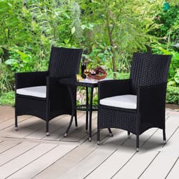 image-3 Pcs Rattan Bistro Set: 1 x Table, 2 x Chairs